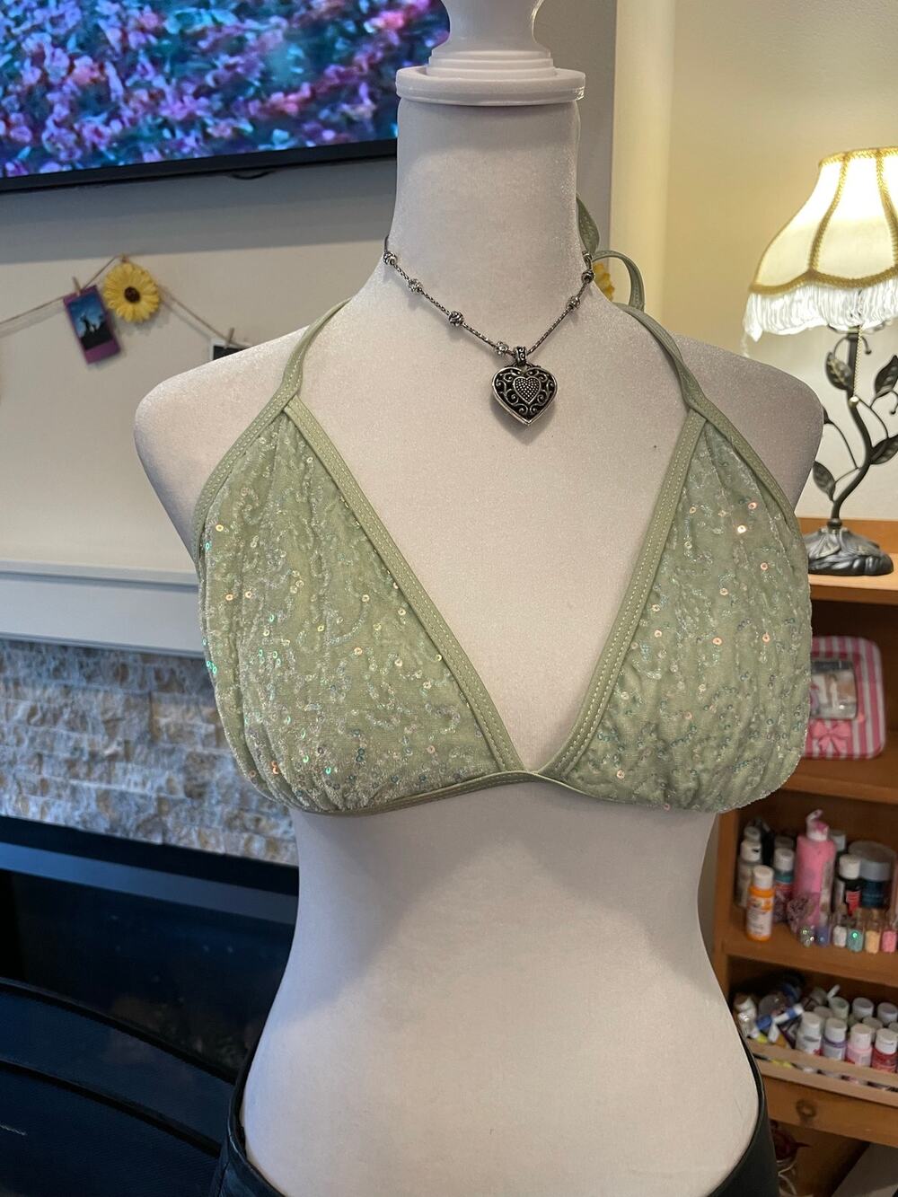 green velvet sequin bikkini top